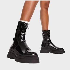 Aldo Big Shot Chunky Patent Sock Bootie Black Size 7.5 NWT $165 MSRP